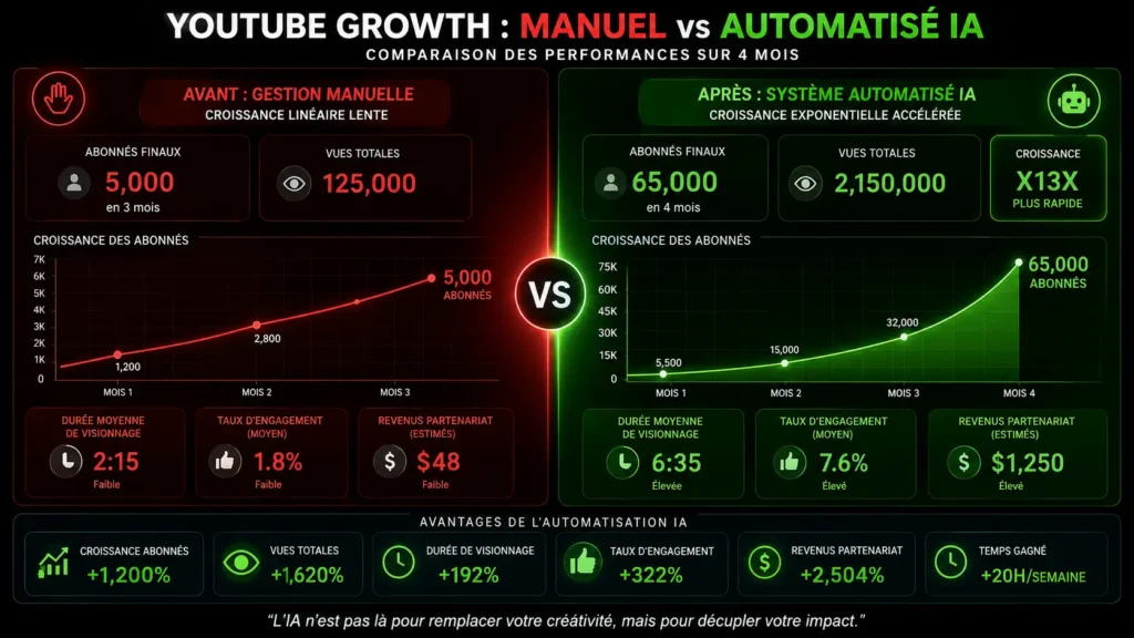 YouTube IA Automation : de 3 500 à 65 000 abonnés en 4 mois